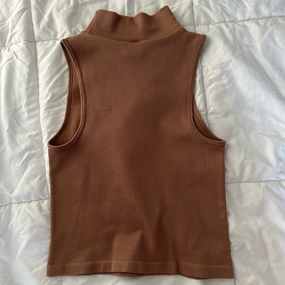Sleeveless Brown Turtleneck Top